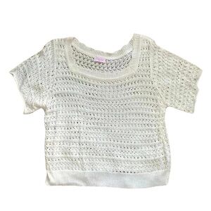 Pink Lily Light Cream Short Sleeve Crotchet Top Size medium